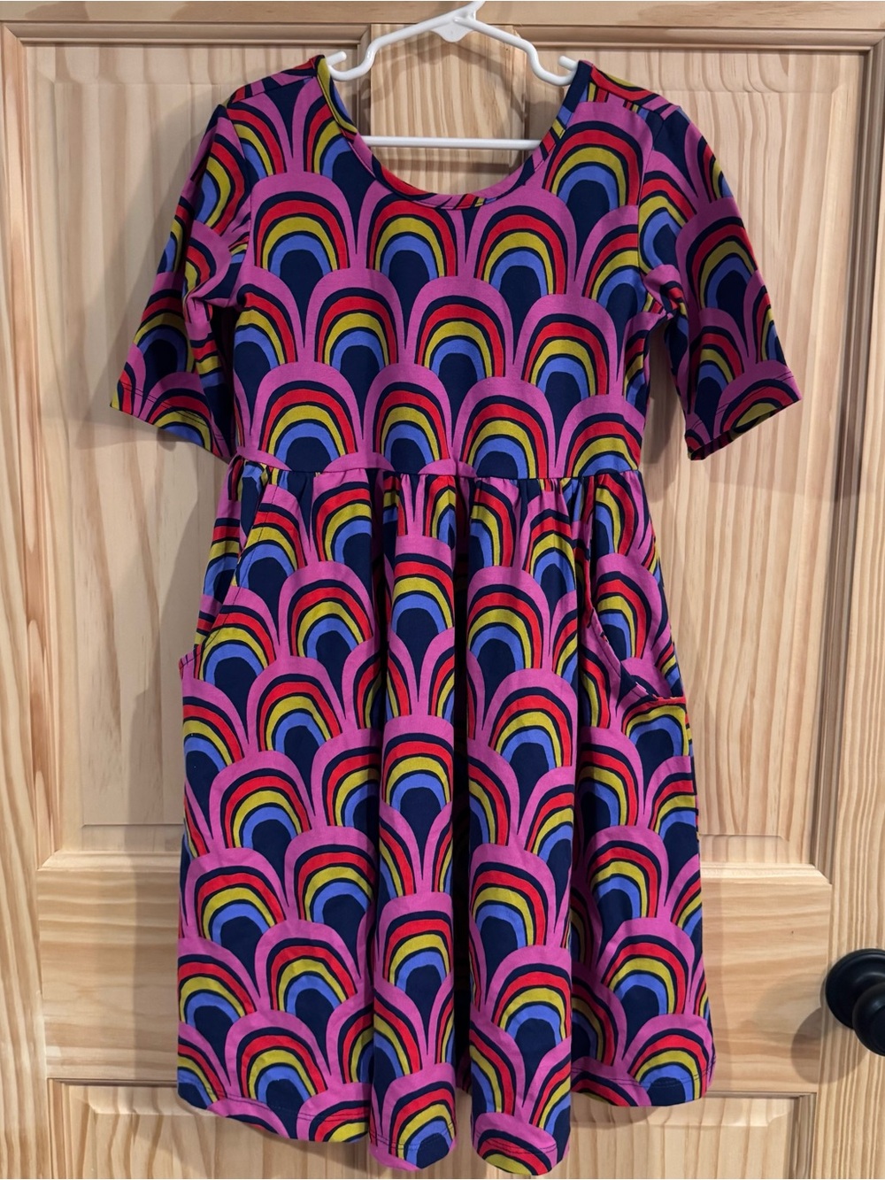 Hanna Andersson Colorful Rainbow Peacock Dress 8 Medium